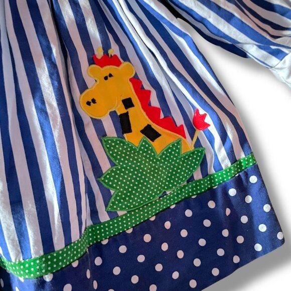 Vintage Nannette Toddler Girls Dress Sz 18 Month Blue White Stripe Jungle Animal - Picture 6 of 8